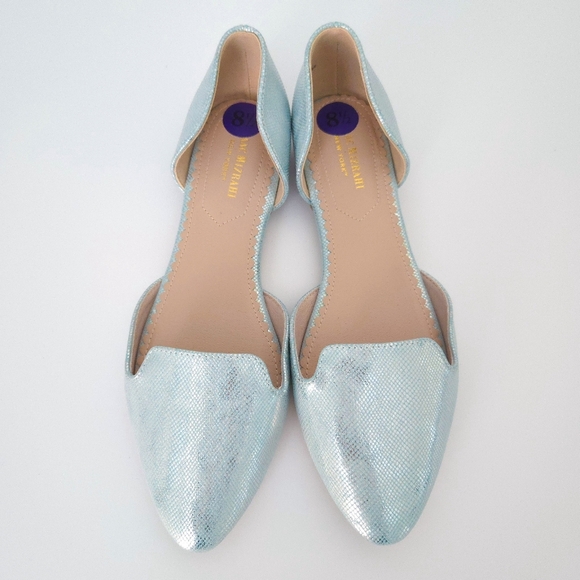 Isaac Mizrahi Metallic Pastel Blue Snakeskin D'Orsay Flats - Picture 2 of 7